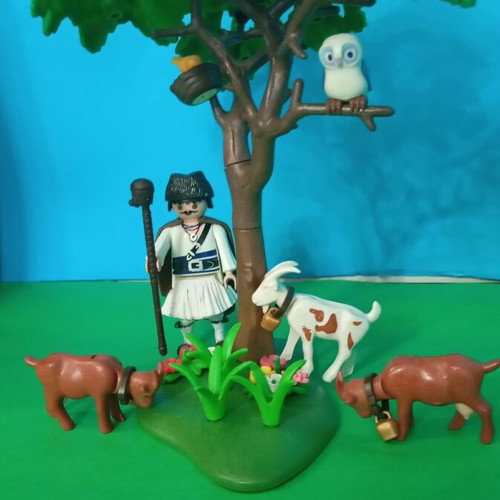 Playmobil shepherd figure with fustanella and diorama