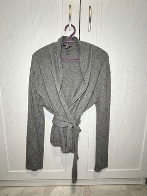 H&M knitted wrap cardigan with belt like new, grey melange