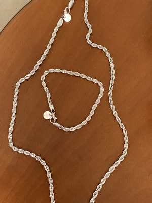 Silver 925 Rope Chain Necklace and Bracelet Set
