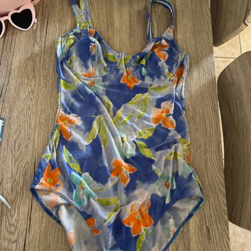 Vintage floral one-piece swimsuit, size XL