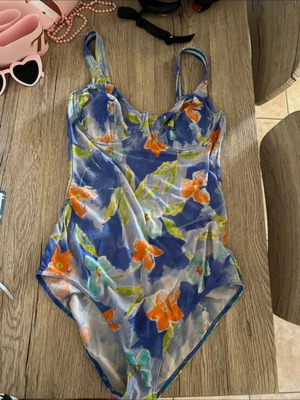 Vintage floral one-piece swimsuit, size XL