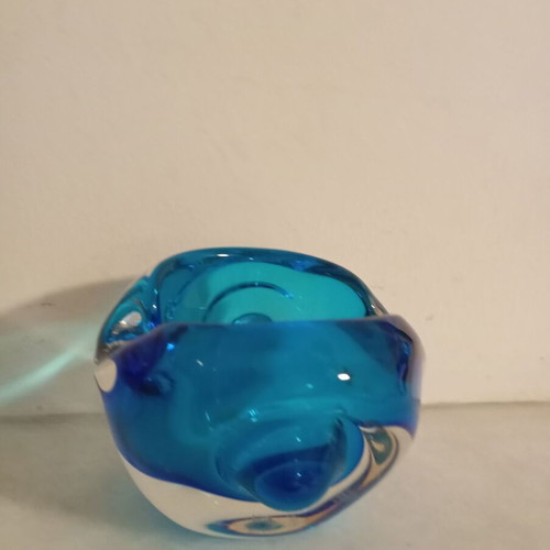 Blue glass ashtray like new, can be used as candle holder