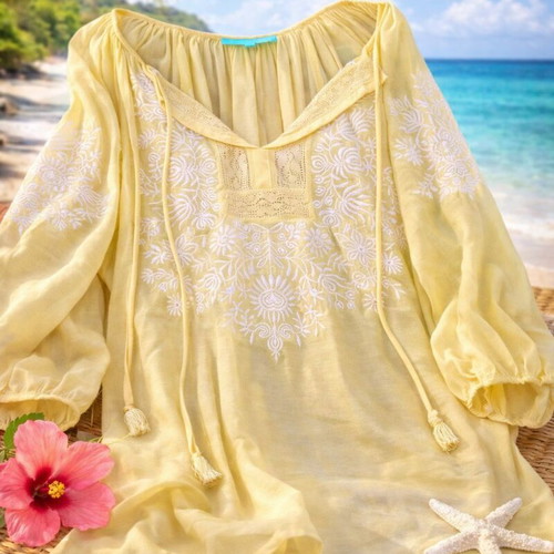 Boho blouse Melissa Odabash new, medium size, yellow with embroidery
