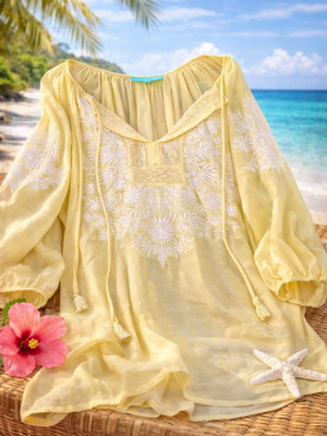 Boho blouse Melissa Odabash new, medium size, yellow with embroidery
