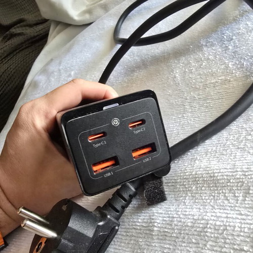Baseus PowerCombo GaN3 Pro 100W charger with 2 USB-A and 2 USB-C ports, black