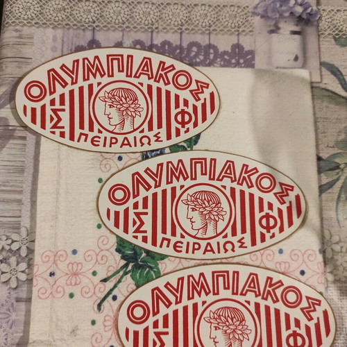 Set of 3 Olympiakos 1960 stickers in excellent condition