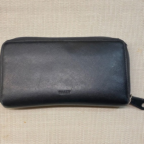 Bally leather wallet used, black, 12 card slots, zip coin pocket