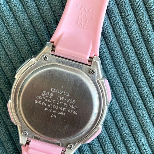 Casio LW 203 women's watch, pink and grey rubber strap