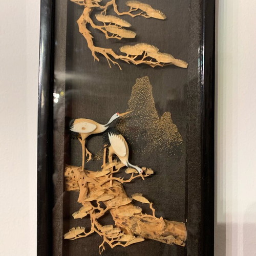 Chinese art panel like new, micro-carving on cork