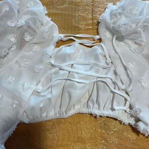 Set skirt crop top new, white with patterns