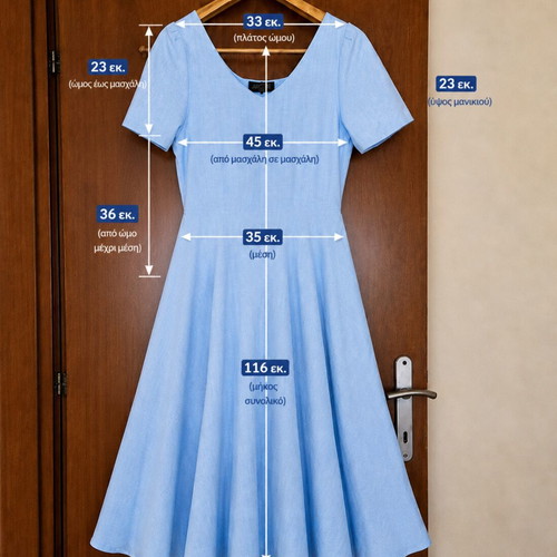 Blue cotton midi dress lined, size L, like new