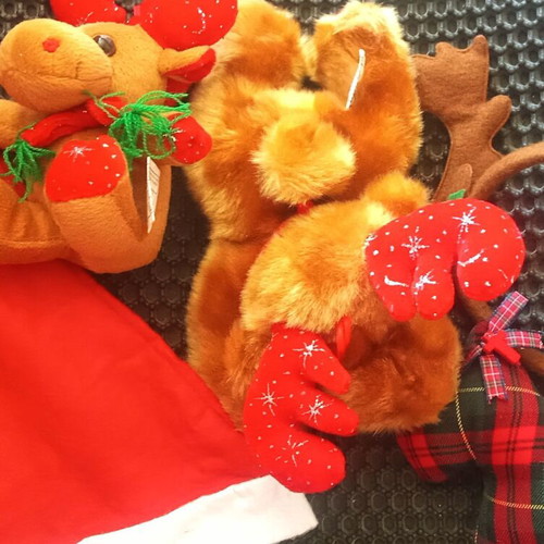 Vintage plush reindeer used, Christmas decorations set