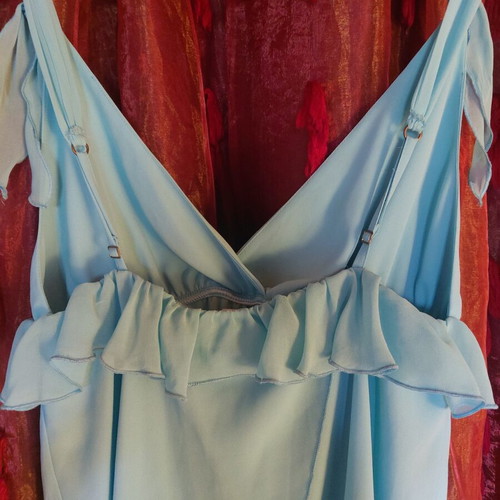 Danoff turquoise camisole with ruffles like new, made in Greece