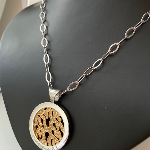 Bulgari necklace double side with zircon stones new, gold plated steel
