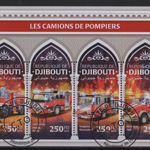 Mini sheet stamps Djibouti 2019 new, fire trucks