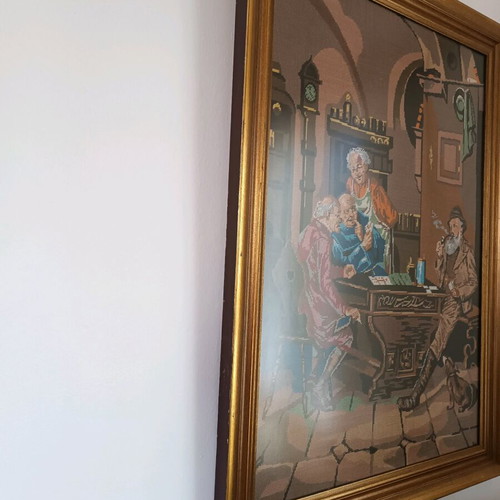 Vintage Large Gobelin Embroidery Painting used, 109x80cm