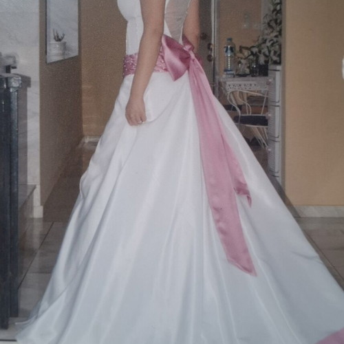 Wedding dress new, organza and satin, white and pink, two pieces
