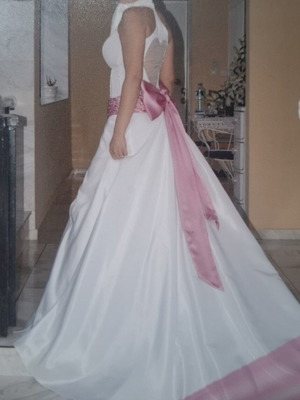 Wedding dress new, organza and satin, white and pink, two pieces