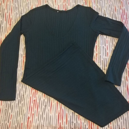 Rib mini dress dark green new