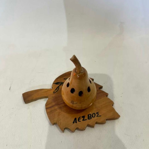 Wooden pear-shaped toothpick holder used from Lesvos 9x13x9 cm