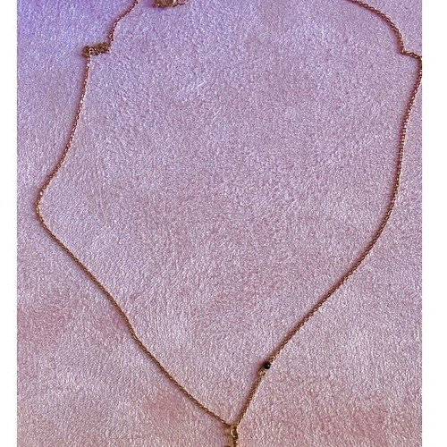 Silver necklace with cross and black stone, rose gold plated, like new