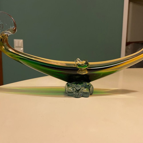 Decorative gondola Murano 1960 like new, green and yellow