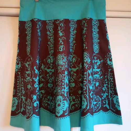 Women's Boho Flared Skirt (A-line) "BONN" - Turquoise / Brown with Ethnic Print
