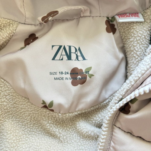 Zara puffer jacket with fleece lining, size 18-24 months