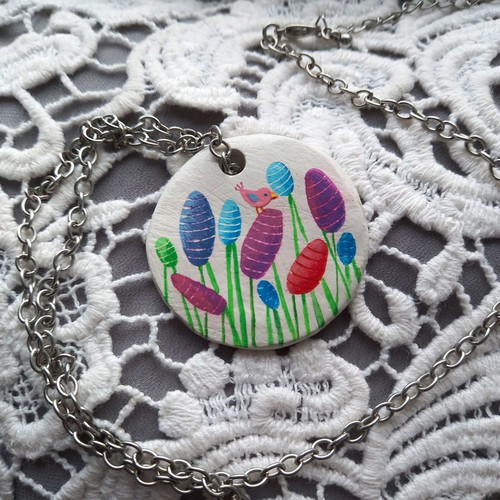 Handmade pendant new from polymer clay hand painted