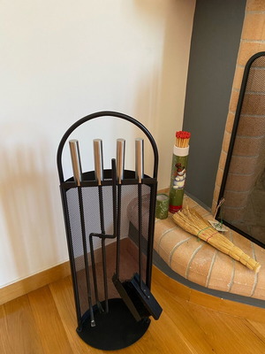 Metal Fireplace Tools like new with brush, fireproof glove and matches