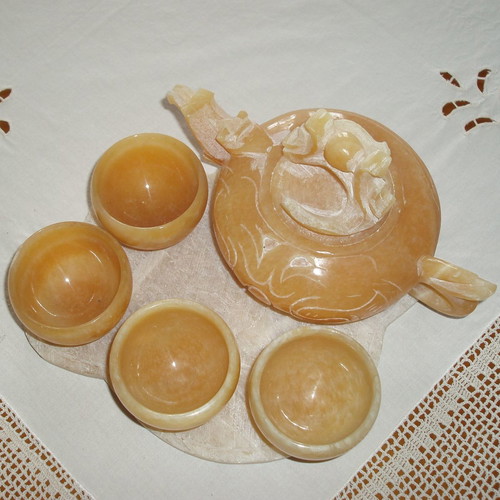 Traditional tea set used made of nephrite mineral