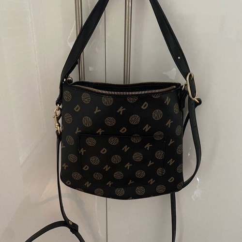 DKNY messenger leather bag like new, black and brown