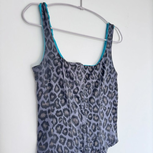 Vintage Leopard Bustier Corset used, size S/XS, grey-turquoise