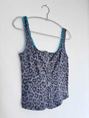 Vintage Leopard Bustier Corset used, size S/XS, grey-turquoise