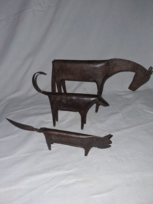 Vintage Mid-Century Brutalist Metal Animals Set of 3, Mexican Folk Art