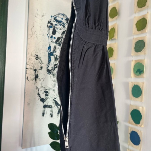 Edited black cotton dress with crisscross open back used, size S