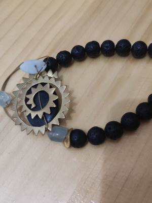 Bracelet with semiprecious stones like new, steel and silver gold-plated clasp