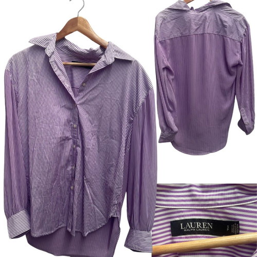 Ralph Lauren Purple and White Striped Button-Up Shirt used