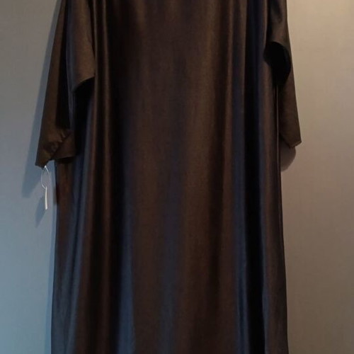 Oversized black maxi dress with red appliqué, new