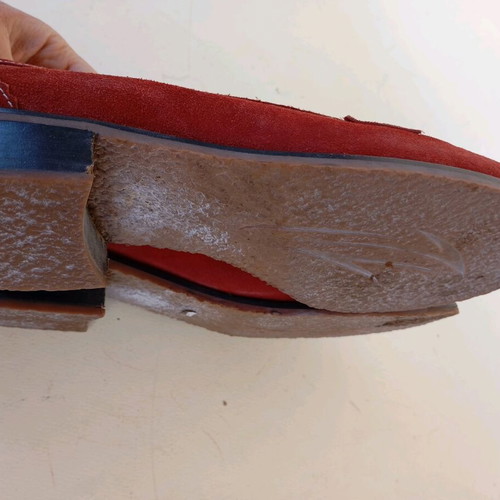 Vavoulas castor moccasins used, brick color