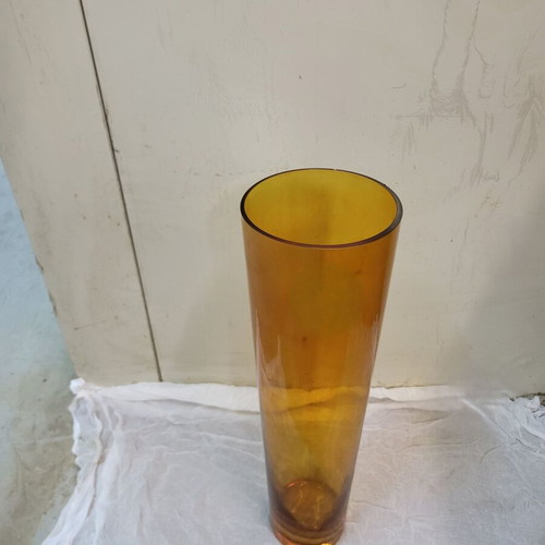 Set of 2 Tall Amber Glass Floor Vases like new