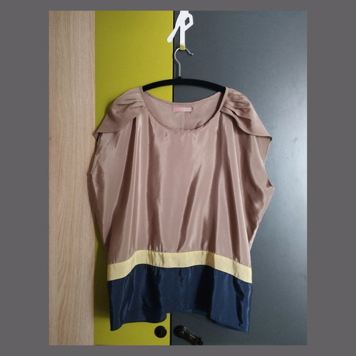 Satin blouse women Saint Tropez new, brown, size S/M