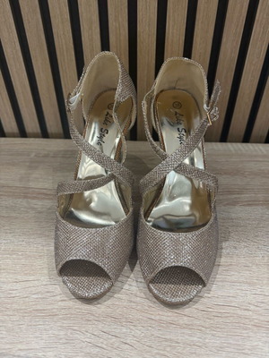 Πέδιλο χρυσό peep toe με χιαστά λουράκια σαν καινούργιο, μέγεθος 38