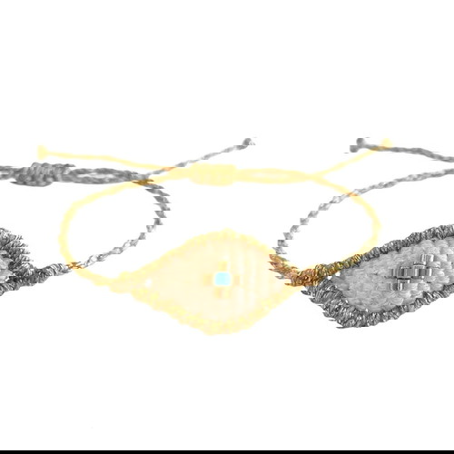 Βραχιόλι μάτι χρυσό και λευκό μακραμέ με σταυρό από χάντρες miyuki νέο