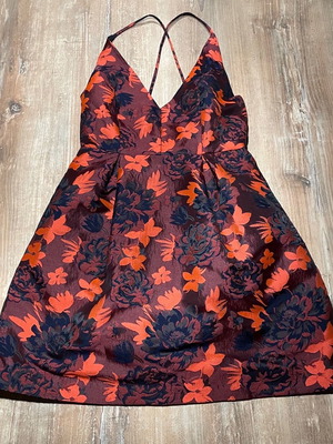 Mini floral dress new, open back, burgundy-orange, size S