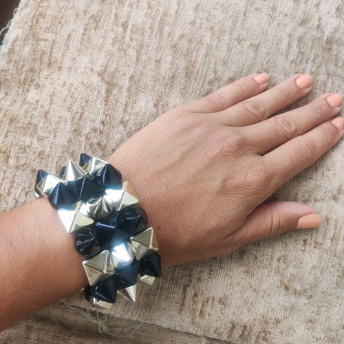 Punk style bracelet used, elastic, gold and black