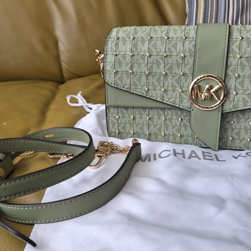 Michael Kors women's shoulder bag, green leather, 25x15x8 cm