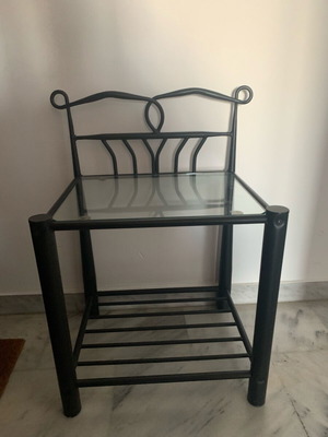 Iron nightstand with glass top like new