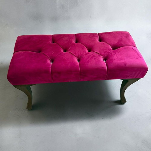 Velvet Chesterfield Bench Pouf Fuchsia 90x40x53cm new