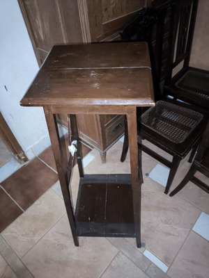 Wooden vintage plant stand used with authenticity stamp